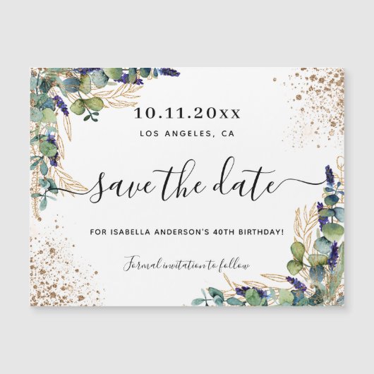 Birthday eucalyptus save the date magnet (Voorkant)