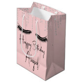 Birthday Eyelashes met Bling op Roze Medium Cadeauzakje (Voorkant Gekanteld)