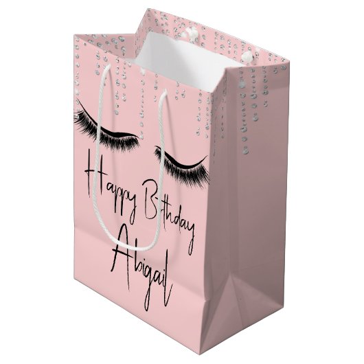Birthday Eyelashes met Bling op Roze Medium Cadeauzakje (Voorkant Gekanteld)