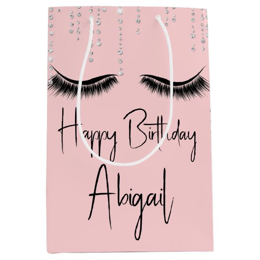 Birthday Eyelashes met Bling op Roze Medium Cadeauzakje (Voorkant)