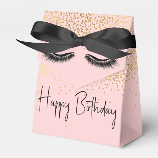 Birthday Eyelashes met Gold Glitter Bedankdoosjes (Voorkant Zijde)