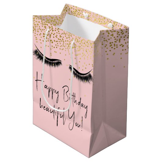 Birthday Eyelashes met Gold Glitter Medium Cadeauzakje (Voorkant Gekanteld)