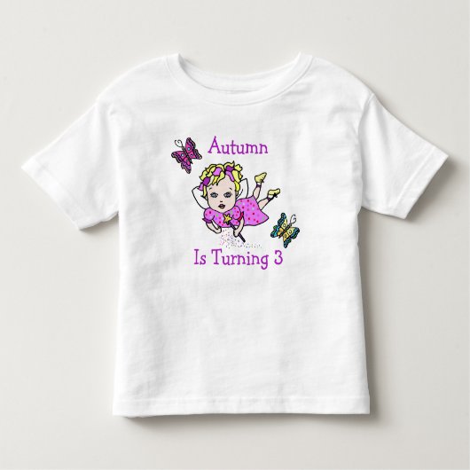 Birthday Fairy and Butterflies Age and Name Kinder Shirts (Voorkant)
