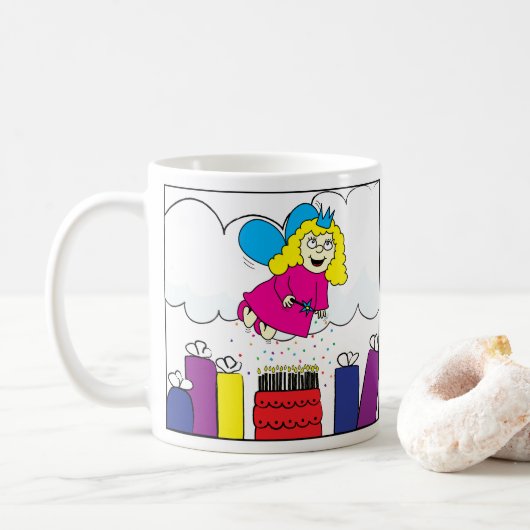 Birthday Fairy op klassieke mok van witte koffie (Met donut)