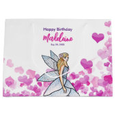 Birthday Fairy Princess Pink Hearts Mode Schets Groot Cadeauzakje (Voorkant)