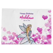Birthday Fairy Princess Pink Hearts Mode Schets Groot Cadeauzakje (Achterkant)