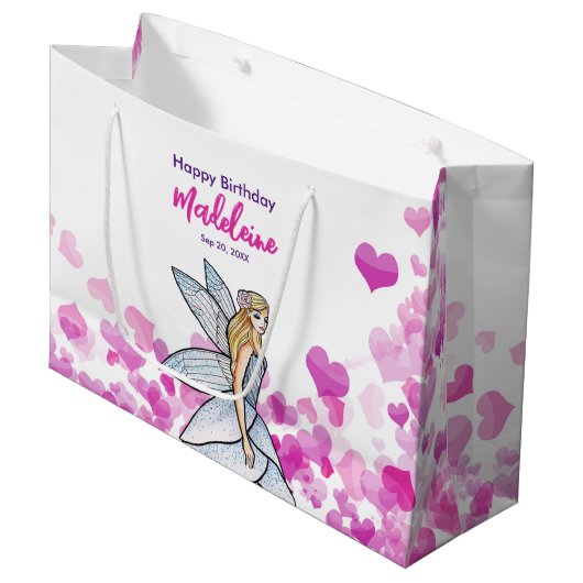 Birthday Fairy Princess Pink Hearts Mode Schets Groot Cadeauzakje (Voorkant Gekanteld)