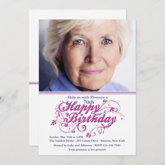 Birthday Fancy Fotouitnodiging Kaart (Voorkant / Achterkant)