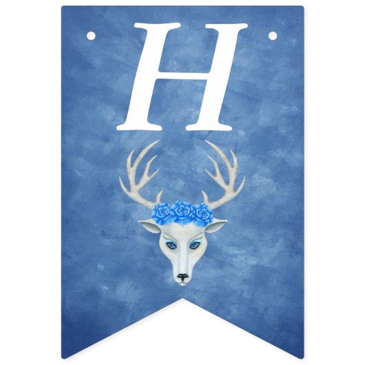 Birthday Fantasy White Deer Head Rozen Misty Blue Vlaggetjes (Eerste vlag)