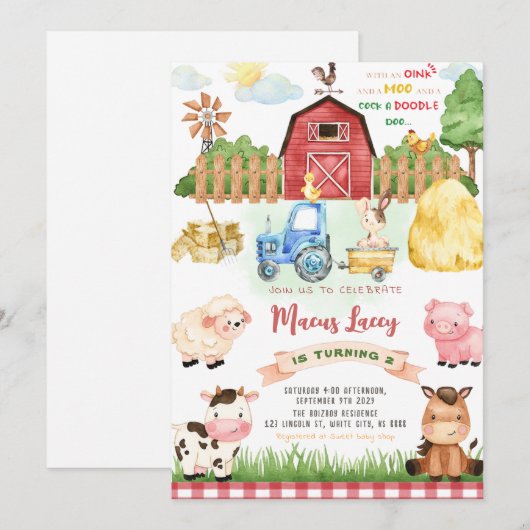 Birthday Farm Animals Kaart (Voorkant / Achterkant)