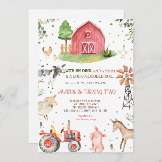 Birthday Farm Animals Kaart (Voorkant / Achterkant)