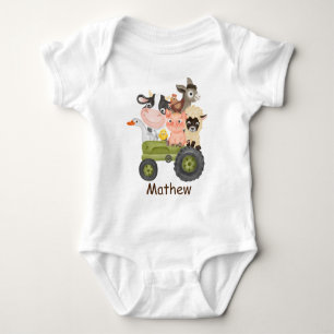 Birthday Farm Animals op tractor, ik ben één Baby Romper