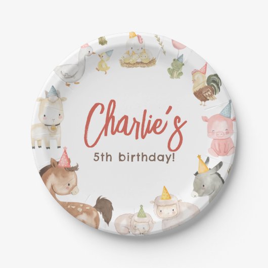 Birthday Farm Animals Papieren Bordje (Voorkant)