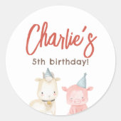 Birthday Farm Animals Ronde Sticker (Voorkant)