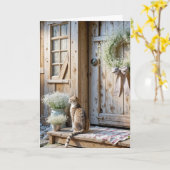 Birthday Farmhouse Cat With Baby's Breath Wreath Kaart (Gele Bloem)