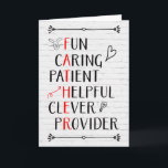 Birthday FATHER Acrostic Kaart<br><div class="desc">Een verjaardagskaart voor een vader met beschrijvende woorden,  zoals plezier,  zorg,  geduld,  handig,  slim,  provider,  met bepaalde letters die de "VADER"-Kaart duidelijk maken,  heeft een pijnlijke witte baksteen achtergrond en konijn,  hart,  pijl en lichte lampdoedels. Verander het binnenvers,  als je wilt.</div>