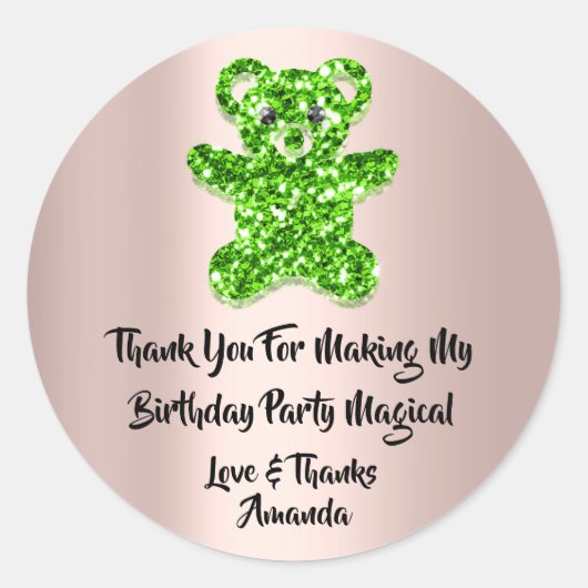 Birthday Favor Glitter Green Spark Glitter Beer Ronde Sticker (Voorkant)