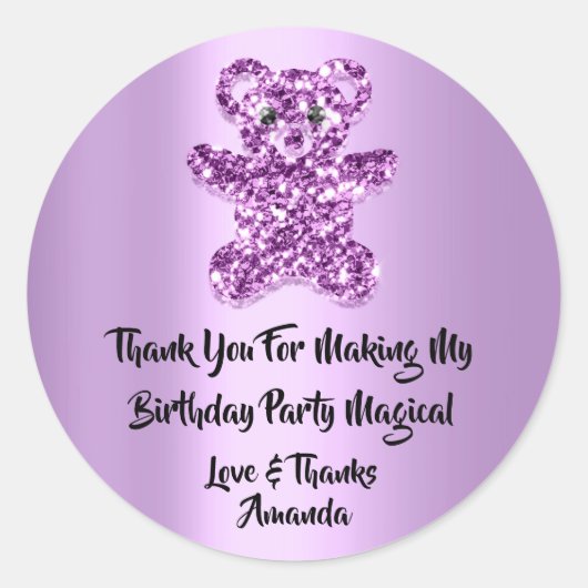 Birthday Favor Glitter Paars Violet Glitter Beer Ronde Sticker (Voorkant)