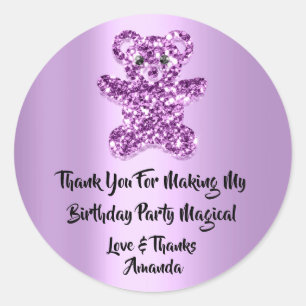 Birthday Favor Glitter Paars Violet Glitter Beer Ronde Sticker