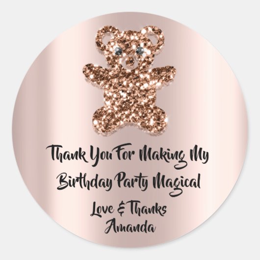 Birthday Favor Glitter Sweet Brown Glitter Beer Ronde Sticker (Voorkant)