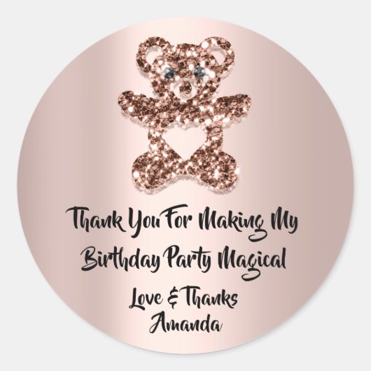 Birthday Favor Roos Heart Spark Glitter Beer Ronde Sticker (Voorkant)