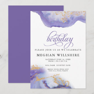 Birthday Februari Amethyst Waterverf Geode Kaart