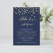 Birthday-feest bij Navy Blue en Gold Confetti Kaart (Staand voorkant)
