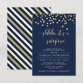 Birthday-feest bij Navy Blue en Gold Confetti Kaart (Voorkant / Achterkant)