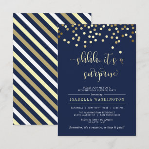 Birthday-feest bij Navy Blue en Gold Confetti Kaart