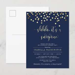 Birthday-feest bij Navy Blue en Gold Confetti Uitnodiging Briefkaart