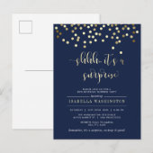 Birthday-feest bij Navy Blue en Gold Confetti Uitnodiging Briefkaart (Voorkant / Achterkant)