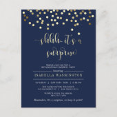 Birthday-feest bij Navy Blue en Gold Confetti Uitnodiging Briefkaart (Voorkant)