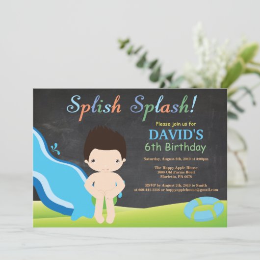 Birthday-feest in waterslippoel kaart (Staand voorkant)