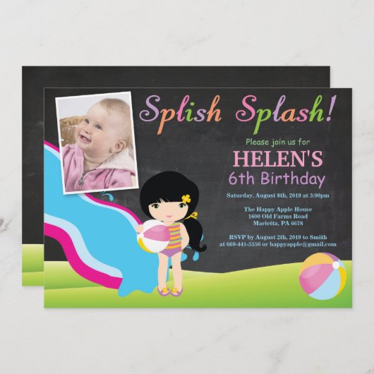 Birthday-feest in waterslippoel kaart (Voorkant / Achterkant)