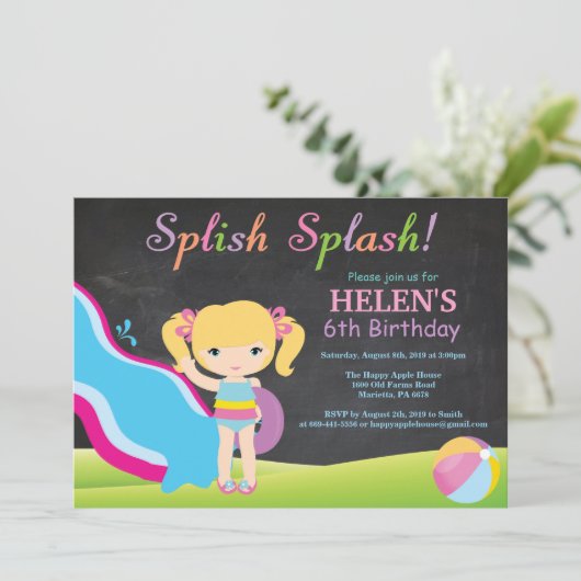 Birthday-feest in waterslippoel kaart (Staand voorkant)