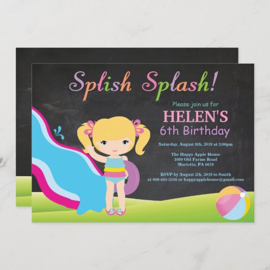 Birthday-feest in waterslippoel kaart (Voorkant / Achterkant)