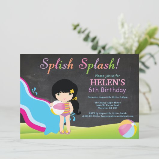 Birthday-feest in waterslippoel kaart (Staand voorkant)