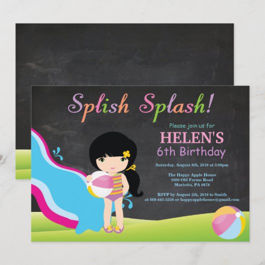 Birthday-feest in waterslippoel kaart (Voorkant / Achterkant)