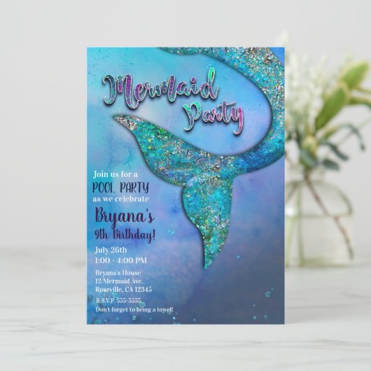Birthday - feest op de Sparkly Ocean Mermaid Kaart (Staand voorkant)