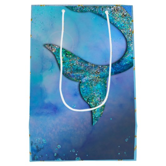 Birthday - feest op de Sparkly Ocean Mermaid Medium Cadeauzakje (Achterkant)