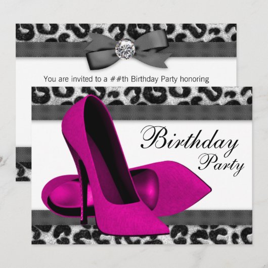 Birthday-feest op hoge hoogte en warm roze luipaar kaart (Voorkant / Achterkant)