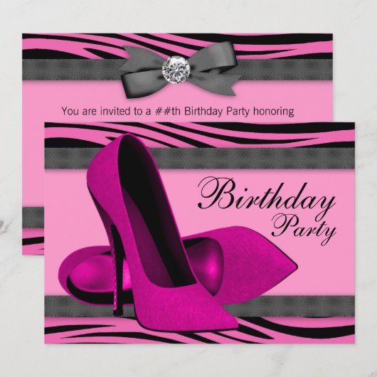 Birthday-feest op hoge hoogte en warm roze Zebra Kaart (Voorkant / Achterkant)
