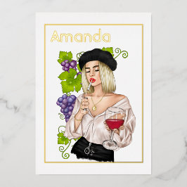 Birthday, feest van de witte wijn folie uitnodiging