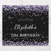 Birthday-feest zwarte paarse glitter stofnaam sparkling wijnetiket (Enkel label)
