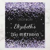 Birthday-feest zwarte paarse glitter stofnaam wijn etiket (Enkel label)