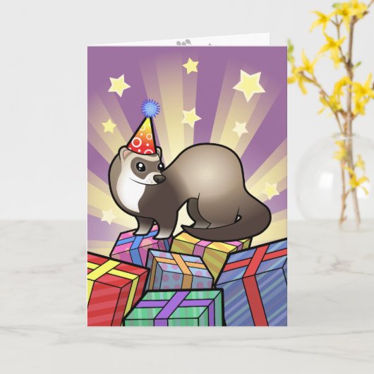 Birthday Ferret Kaart (Gele Bloem)