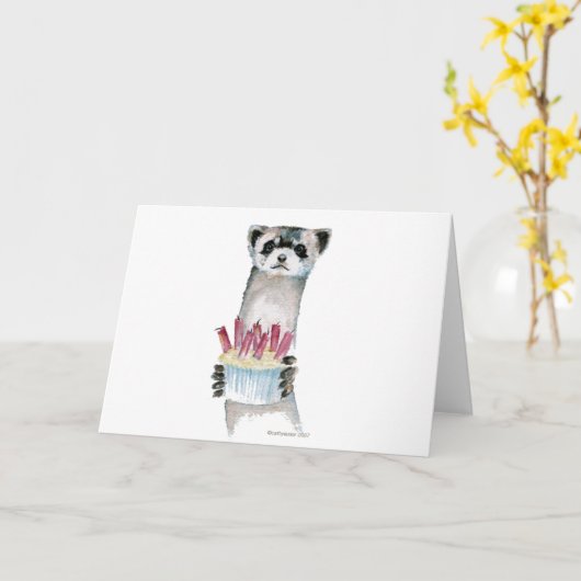 Birthday Ferret Kaart (Gele Bloem)