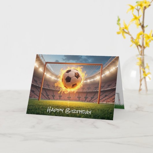 Birthday Fiery Voetbal Kaart (Gele Bloem)