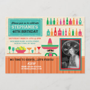 Birthday Fiesta Mexican Party Bar Photo Invite Kaart