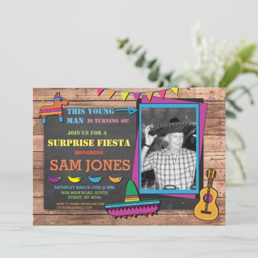 Birthday Fiesta Mexico Mexican Foto Party Invite Kaart (Staand voorkant)